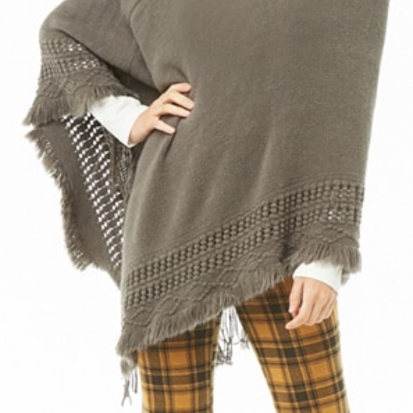 Hooded Faux Fur-Trim Poncho - Picture 5 of 5